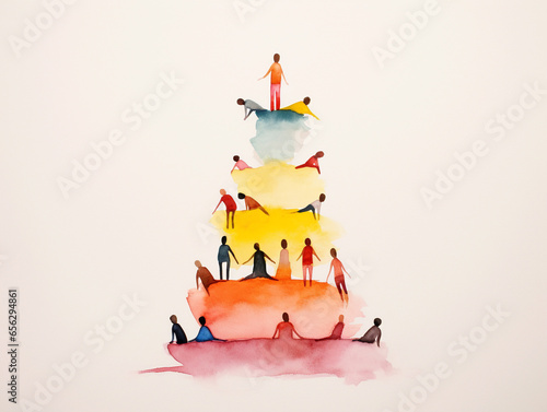 A Minimal Watercolor of Friends Forming a Human Pyramid for a Fun Picture