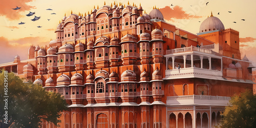 watercolor painting India See buildings and places as landmarks,generative ai photo