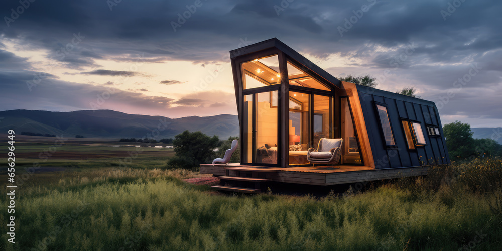 Tiny house with amazing design on a beautiful landscape