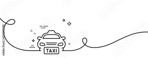 Taxi line icon. Continuous one line with curl. Cab public transport sign. Transfer vehicle symbol. Taxi single outline ribbon. Loop curve pattern. Vector