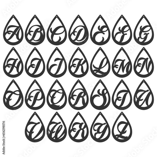 Teardrop Alphabet Earring Templates