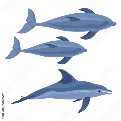 Vector illustration of dolphin fish sea animal. Single or group dolphin with different view. Good use for symbol, logo, mascot, web icon, sticker design, sign, or any design you want. Easy to use.