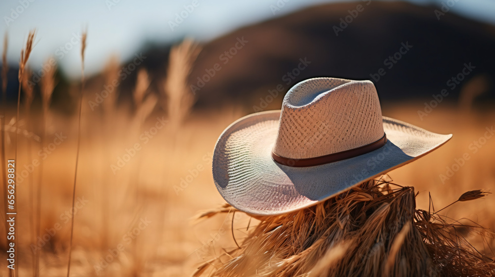 A straw cowgirl hat - obrazy, fototapety, plakaty 