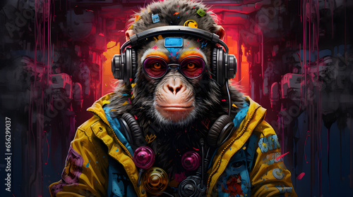 Graffiti Monkey in Cyberpunk Street