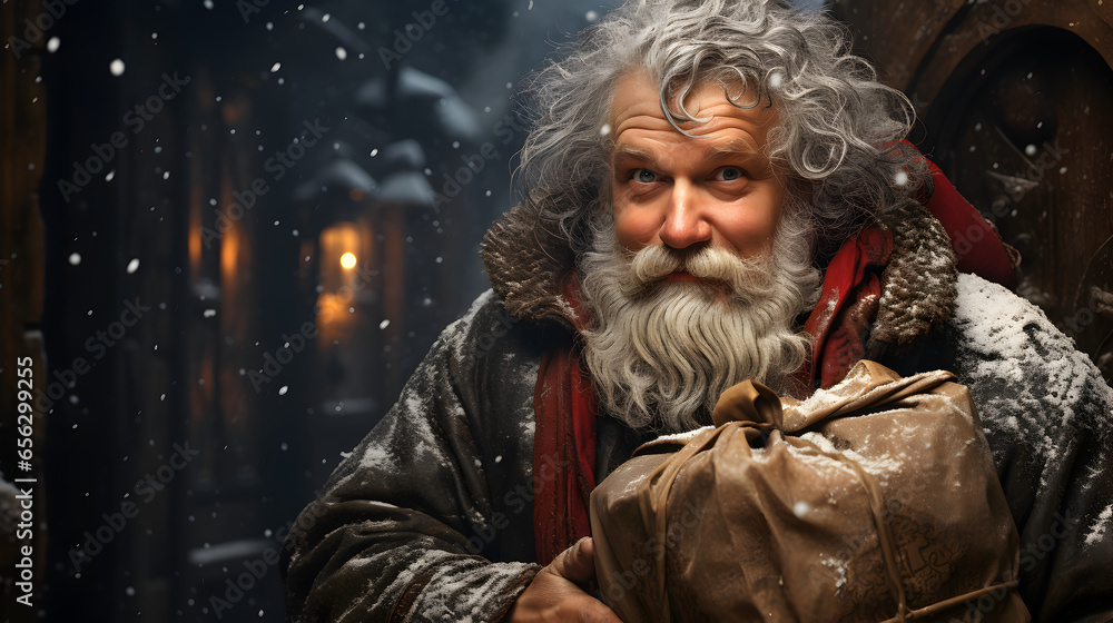 Portrait of Santa Claus with a Sack of Gifts