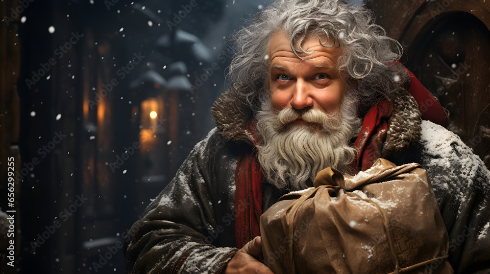 Fototapeta premium Portrait of Santa Claus with a Sack of Gifts