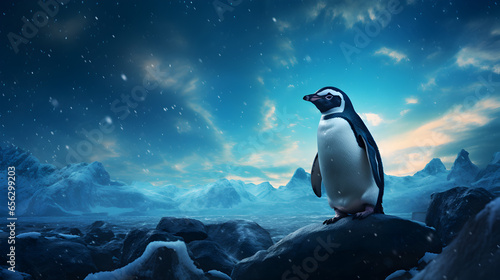 Penguin Waddling Under a Starry Night Sky