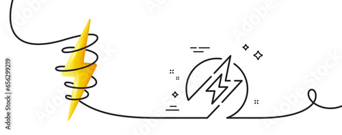Electric energy line icon. Continuous one line with curl. Charging power sign. Charge lightning bolt symbol. Electric energy single outline ribbon. Loop curve with energy. Vector