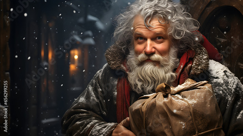 Portrait of Santa Claus with a Sack of Gifts