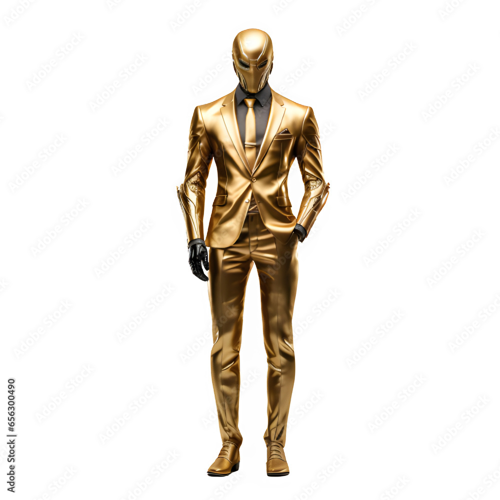 business worker male figure golden statue isolated on transparent background ,generative ai
