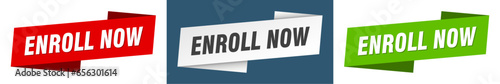 enroll now banner. enroll now ribbon label sign set