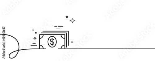 Cash money line icon. Continuous one line with curl. Banking currency sign. Dollar or USD symbol. Banking single outline ribbon. Loop curve pattern. Vector