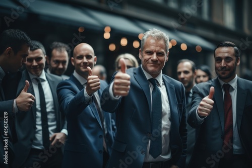Group of business people giving thumbs up for support and success