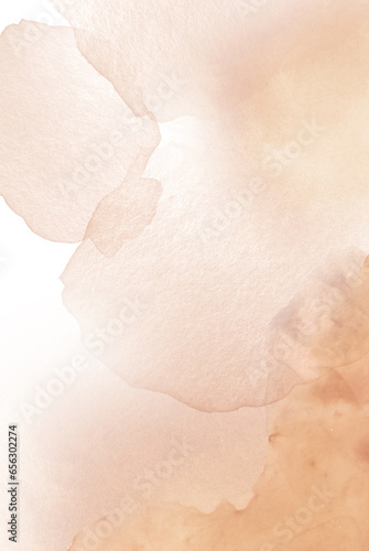 Watercolor abstract background in beige tones. Texture of paint smudges and aged paper. Neutral backdrop for invitations and postcards.