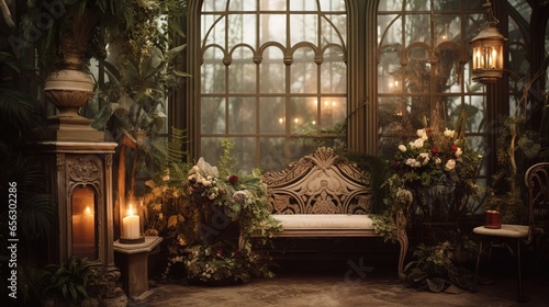 Wallpaper Mural Generative AI, Garden in winter and Christmas home decoration, muted colors, holiday photorealistic aesthetic background	 Torontodigital.ca