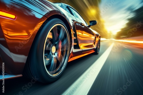 Fast car on road, blurred background. Generative AI © Fiorella