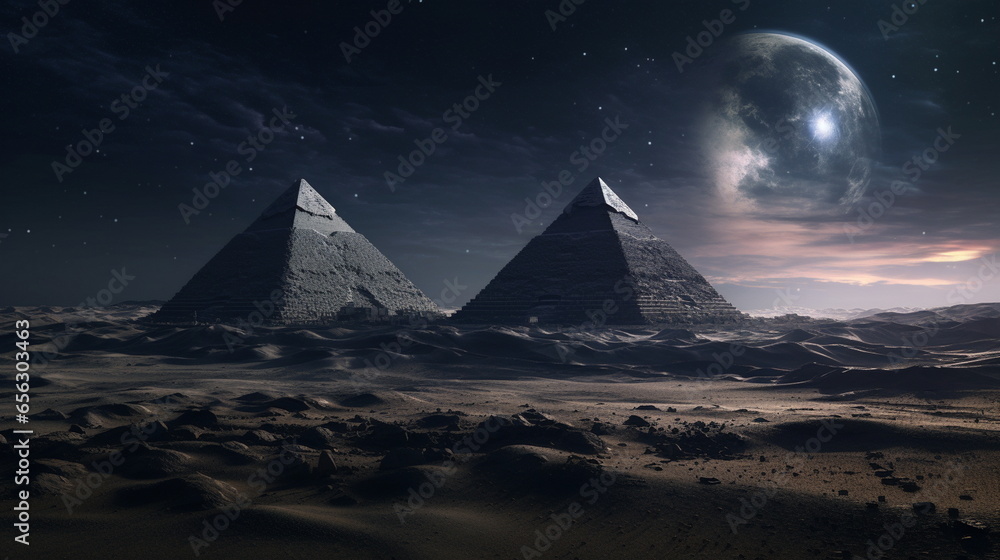 pyramids of giza under the moon