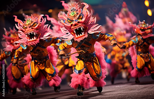 Chinese new Year,, dancing colorful dragon on the street 