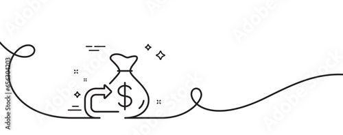 Money cashback line icon. Continuous one line with curl. Financial goal sign. Investment budget symbol. Cashback single outline ribbon. Loop curve pattern. Vector