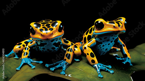 Close up of wild and colorful dendrobates frogs 