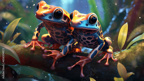 Close up of wild and colorful dendrobates frogs 