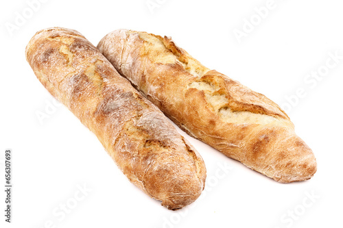 freshly baked baguettes isolated on white background