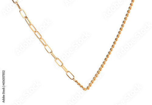 One metal chain isolated on white. Luxury jewelry