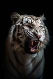 a white saber-toothed tiger on dark background