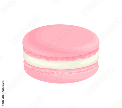 Pink macaron cookies isolated on white background. Vector cartoon illustration of French dessert. Sweet food icon.