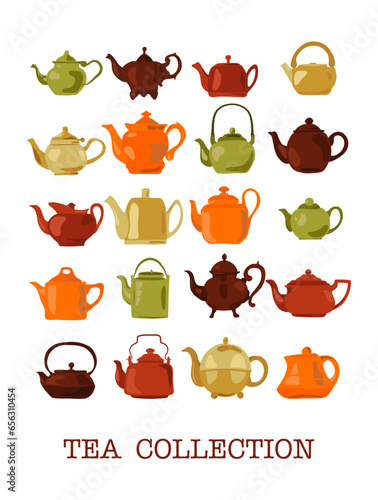 Vector set tea addict collection autumn vibes and orange colors
