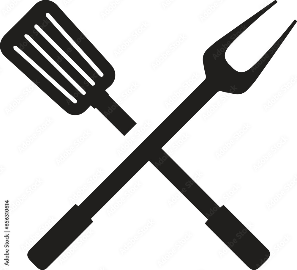 Spatula and fork icon. BBQ and grill tools. Barbecue utensil. Vector illustration. Spatula and fork icon. BBQ and grill tools. Barbecue utensil. Vector illustration.