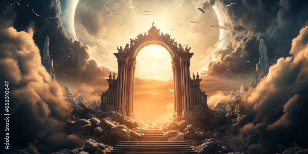 Eternal Rest: The Welcoming Gates of Heaven - obrazy, fototapety, plakaty 