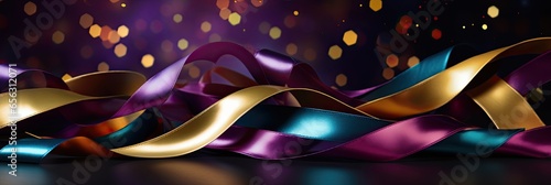 Christmas and New Year background made of ribbons and glitter, with glitter and glamour, rich jewel colors. photo