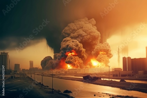 Accident bomb explosion. Nuclear crash atomic. Generate Ai photo