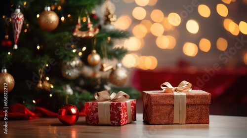 Christmastime celebration, Gift box with gold ribbon bow