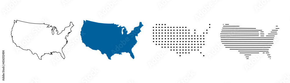 USA map. USA vector icons. American map. United States of America map in flat and lines design. Vector illustration.