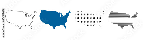 USA map. USA vector icons. American map. United States of America map in flat and lines design. Vector illustration.