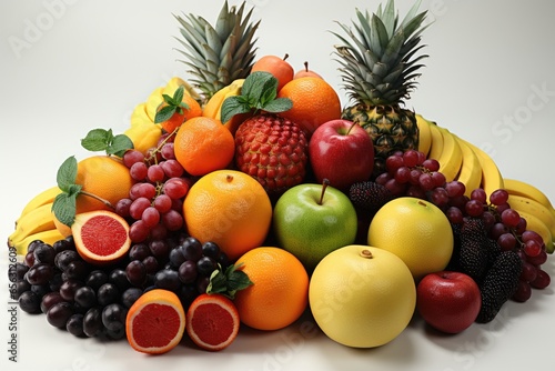A colorful assortment of tropical fruits. isolation white background Generated with AI