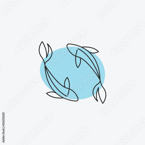 Fish logo icon line art simple design.