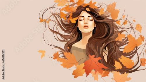 girl with hair in autumn leaves