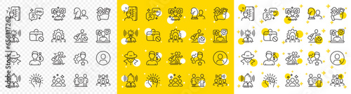 Chess strategy, Fraud thief and Equality set. Business consulting line icons. Profile headshot, job competition and empowerment protest icons. Squad group, business strategic, unemployed. Vector