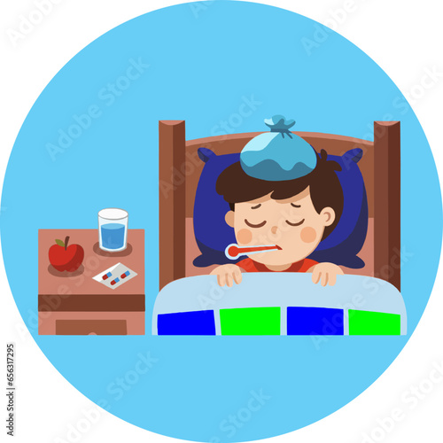 Animation of a boy having a fever