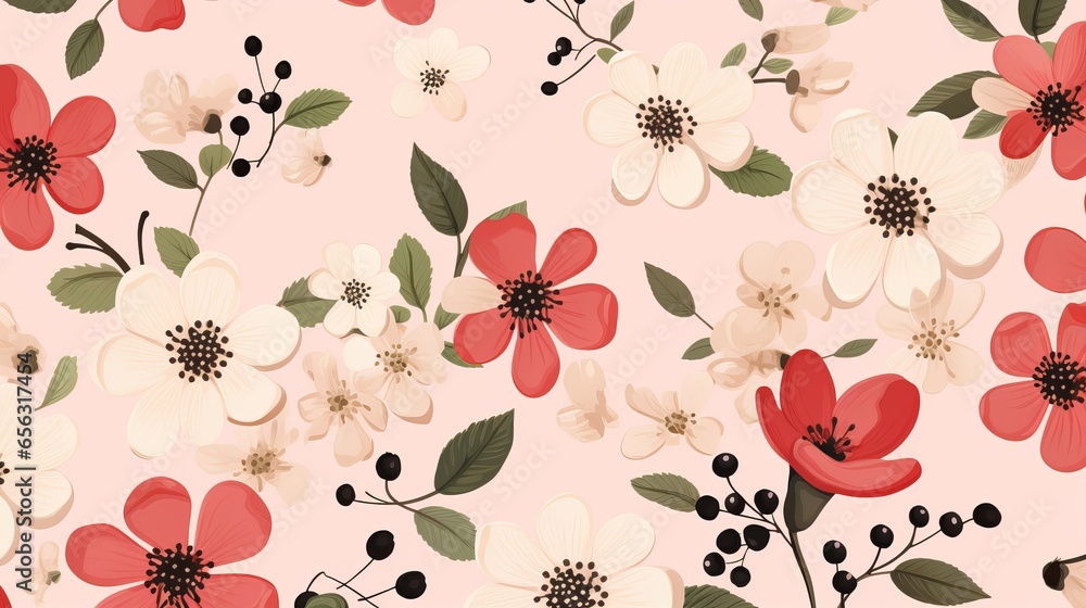 Flowers in bloom in spring against a blush background Flowers in bloom in spring against a blush background