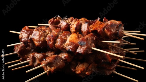 authentic korean skewers on black background. savory cuisine photography for culinary enthusiasts