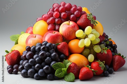 A pile of ripe and colorful mixed fruits. isolation white background Generated with AI