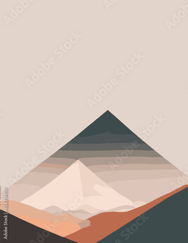 Minimalistic mountain art with mild colours  Boho style