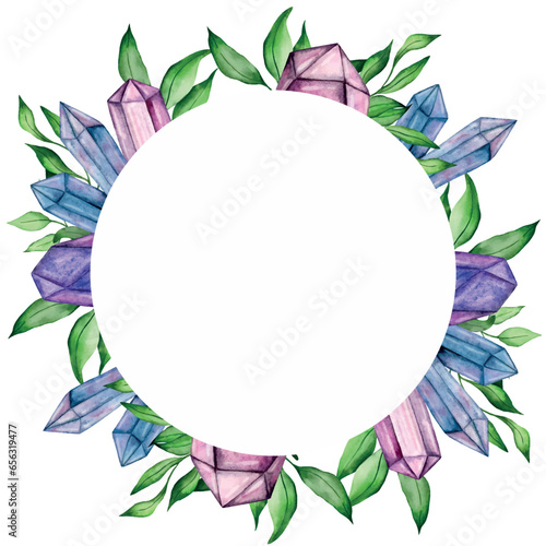 Watercolor vector frames with gemstones and flowers