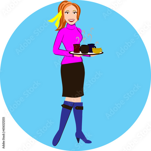 Animation of a female cafe waitress