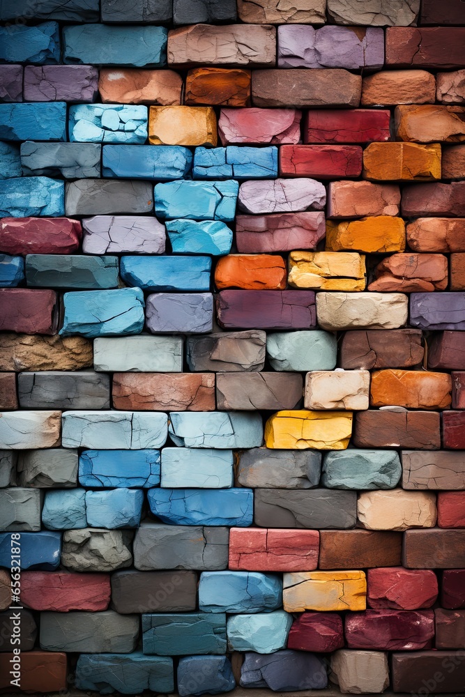 Fototapeta premium Rainbow background. Multi-colored brick wall. Art