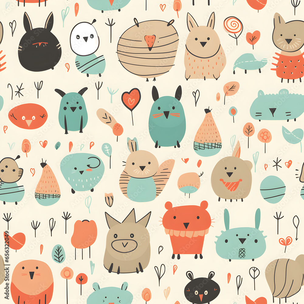 Obraz premium Cute cartoon animals seamless pattern 02